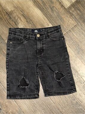 True Indigo Black Distressed Denim Bermuda Shorts
